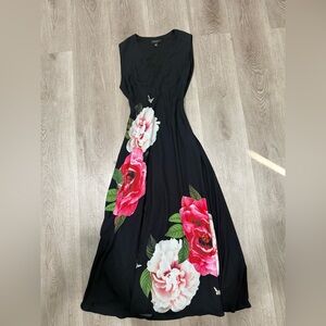 Ted Baker Black Maxi Dress with Pink Floral Design